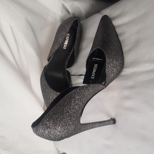 Express D'orsay Shoes Silver Glitter Sparkles Stilleto Size 7 New